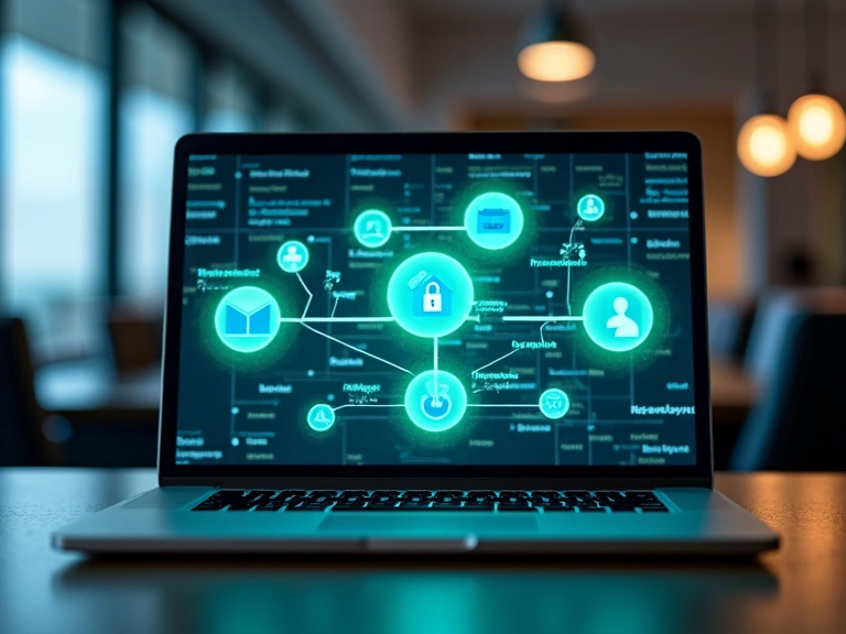 Laptop showing data privacy icons